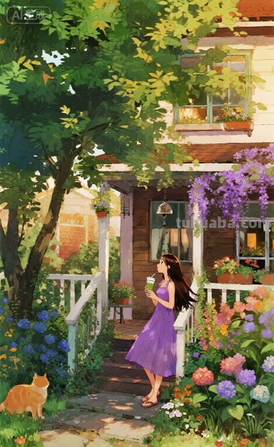 水彩风格插画：风袭花香的午后！ - 图画吧TUHUABA