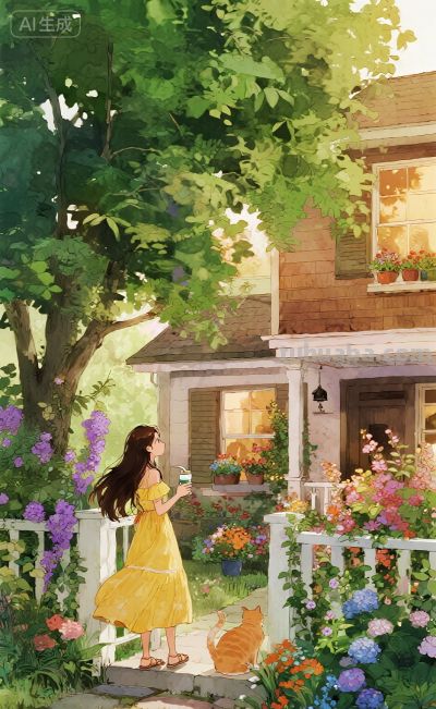 水彩风格插画：风袭花香的午后！ - 图画吧TUHUABA