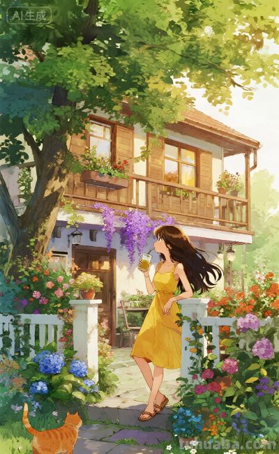 水彩风格插画：风袭花香的午后！ - 图画吧TUHUABA