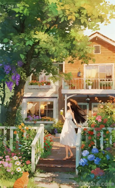 水彩风格插画：风袭花香的午后！ - 图画吧TUHUABA