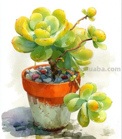 水彩画，生机勃勃的多肉植物 - 今日头条
