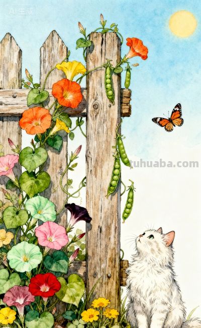 水彩插画风格：猫咪与蝴蝶的高级治愈感，太美太治愈了！