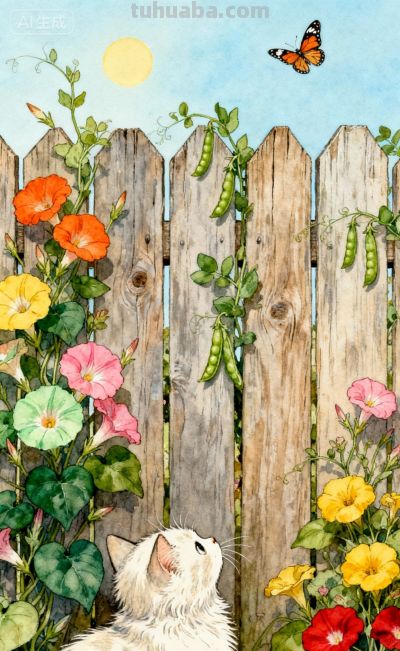 水彩插画风格：猫咪与蝴蝶的高级治愈感，太美太治愈了！ - 图画吧TUHUABA