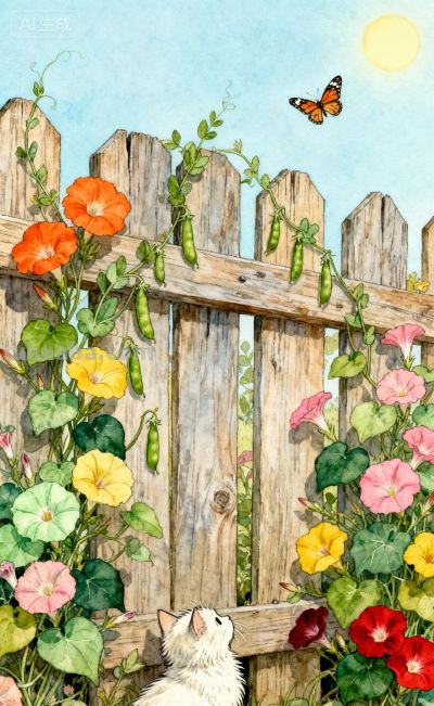 水彩插画风格：猫咪与蝴蝶的高级治愈感，太美太治愈了！ - 图画吧TUHUABA