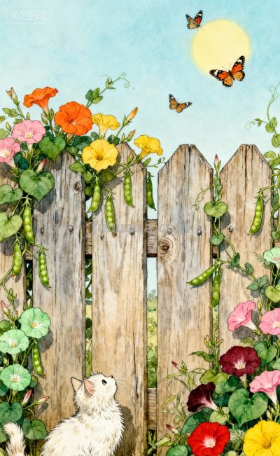 水彩插画风格：猫咪与蝴蝶的高级治愈感，太美太治愈了！ - 图画吧TUHUABA