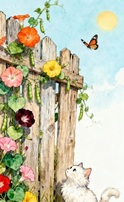 水彩插画风格：猫咪与蝴蝶的高级治愈感，太美太治愈了！ - 图画吧TUHUABA