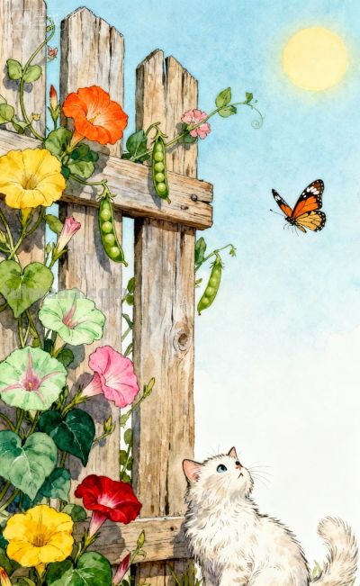 水彩插画风格：猫咪与蝴蝶的高级治愈感，太美太治愈了！ - 图画吧TUHUABA