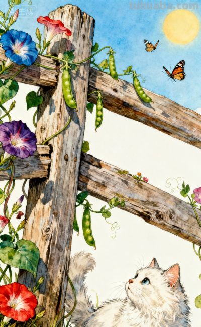 水彩插画风格：猫咪与蝴蝶的高级治愈感，太美太治愈了！ - 图画吧TUHUABA