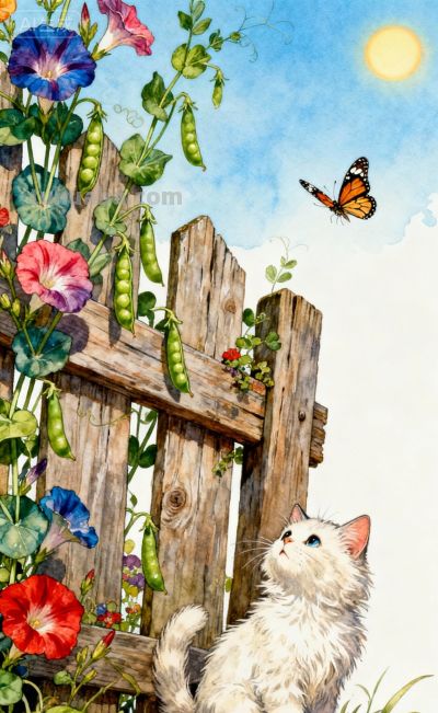 水彩插画风格：猫咪与蝴蝶的高级治愈感，太美太治愈了！ - 图画吧TUHUABA