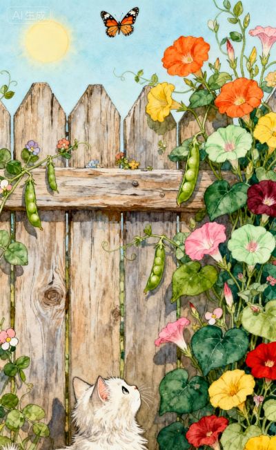 水彩插画风格：猫咪与蝴蝶的高级治愈感，太美太治愈了！ - 图画吧TUHUABA