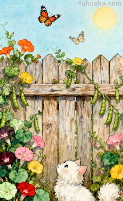 水彩插画风格：猫咪与蝴蝶的高级治愈感，太美太治愈了！ - 图画吧TUHUABA