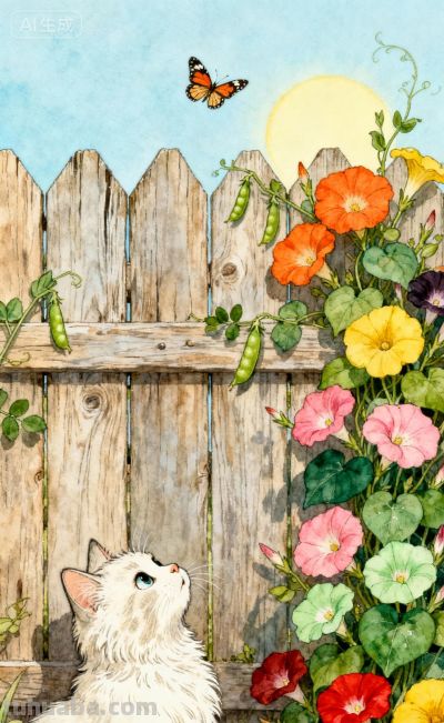 水彩插画风格：猫咪与蝴蝶的高级治愈感，太美太治愈了！ - 图画吧TUHUABA