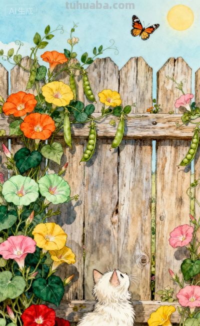 水彩插画风格：猫咪与蝴蝶的高级治愈感，太美太治愈了！ - 图画吧TUHUABA