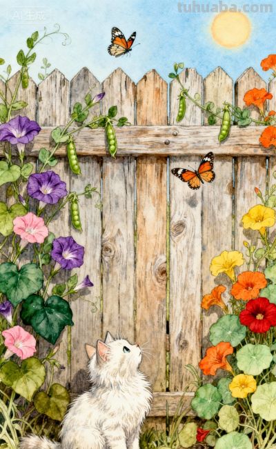 水彩插画风格：猫咪与蝴蝶的高级治愈感，太美太治愈了！ - 图画吧TUHUABA