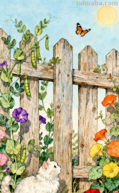 水彩插画风格：猫咪与蝴蝶的高级治愈感，太美太治愈了！ - 图画吧TUHUABA