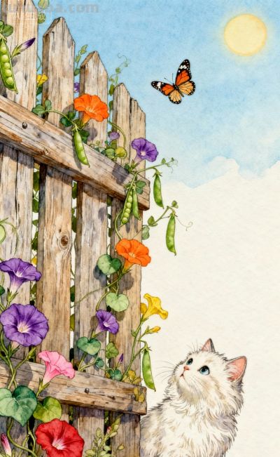 水彩插画风格：猫咪与蝴蝶的高级治愈感，太美太治愈了！ - 图画吧TUHUABA