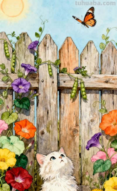 水彩插画风格：猫咪与蝴蝶的高级治愈感，太美太治愈了！ - 图画吧TUHUABA