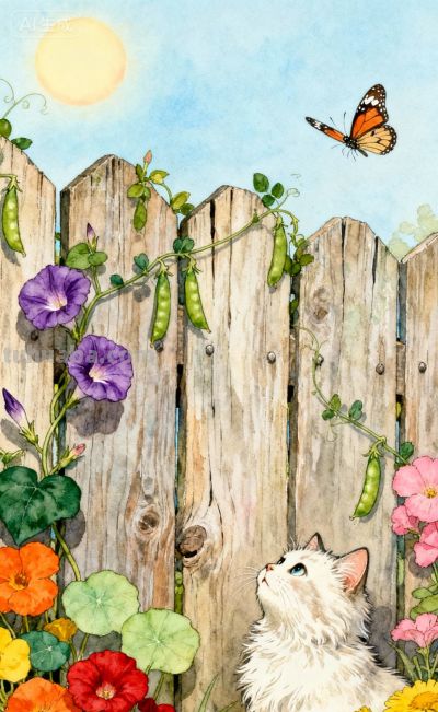 水彩插画风格：猫咪与蝴蝶的高级治愈感，太美太治愈了！ - 图画吧TUHUABA