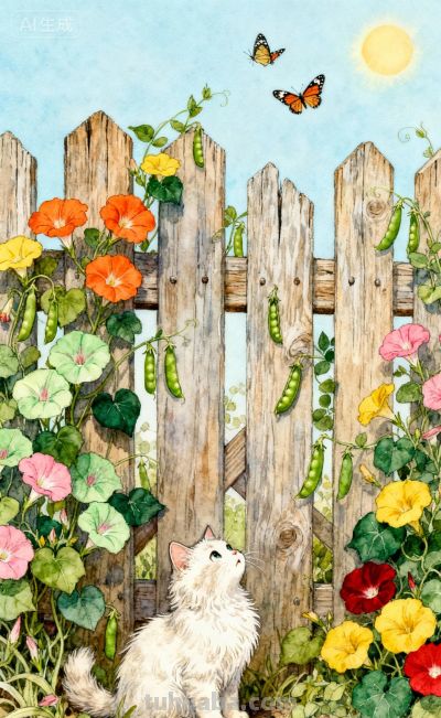 水彩插画风格：猫咪与蝴蝶的高级治愈感，太美太治愈了！ - 图画吧TUHUABA