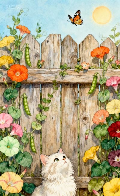 水彩插画风格：猫咪与蝴蝶的高级治愈感，太美太治愈了！ - 图画吧TUHUABA