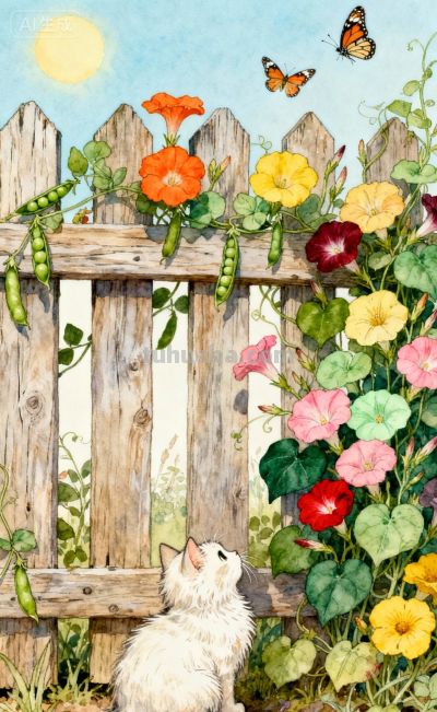 水彩插画风格：猫咪与蝴蝶的高级治愈感，太美太治愈了！ - 图画吧TUHUABA
