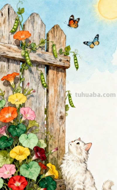 水彩插画风格：猫咪与蝴蝶的高级治愈感，太美太治愈了！ - 图画吧TUHUABA