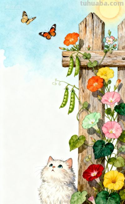 水彩插画风格：猫咪与蝴蝶的高级治愈感，太美太治愈了！ - 图画吧TUHUABA