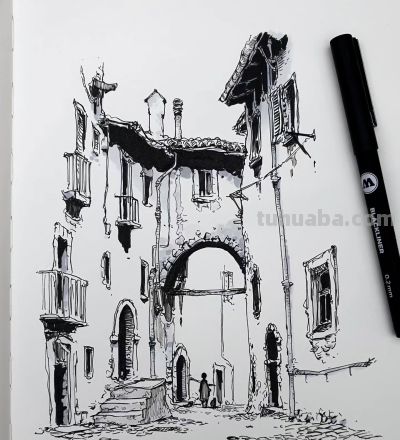 简单直观的速写建筑风景,效果满分! - 简单直观的速写建筑风景,效果满分! - 图画吧TUHUABA