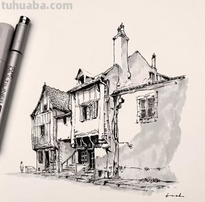 简单直观的速写建筑风景,效果满分! - 简单直观的速写建筑风景,效果满分! - 图画吧TUHUABA