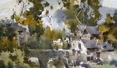 每日一画 | 村边的小桥：写意水彩对江南乡村水韵灵秀的凝练 - 图画吧TUHUABA