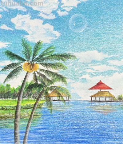 彩铅风景画 - 图画吧TUHUABA