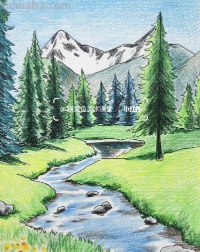 彩铅风景画 - 图画吧TUHUABA