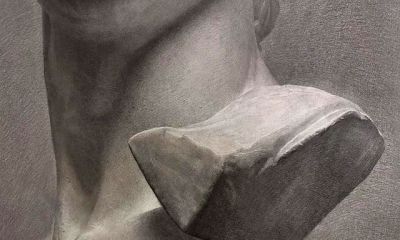 鲁迅美院学生75小时长期素描作业，全开纸大卫石膏像素描作品 - 图画吧TUHUABA