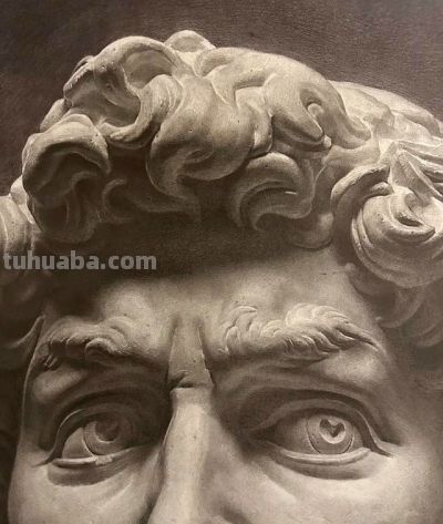 鲁迅美院学生75小时长期素描作业，全开纸大卫石膏像素描作品 - 图画吧TUHUABA