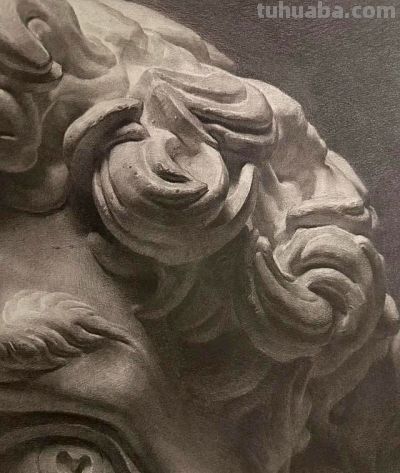 鲁迅美院学生75小时长期素描作业，全开纸大卫石膏像素描作品 - 图画吧TUHUABA