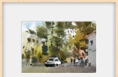 每日一画 | 树阴照水爱晴柔，水彩捕来街隅闲情 - 图画吧TUHUABA