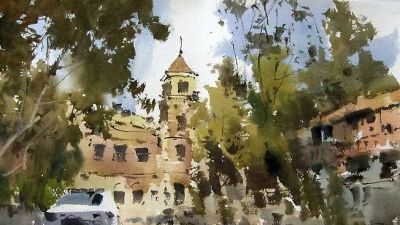 每日一画 | 树色随山迥，水彩晕染多伦路旧梦 - 图画吧TUHUABA