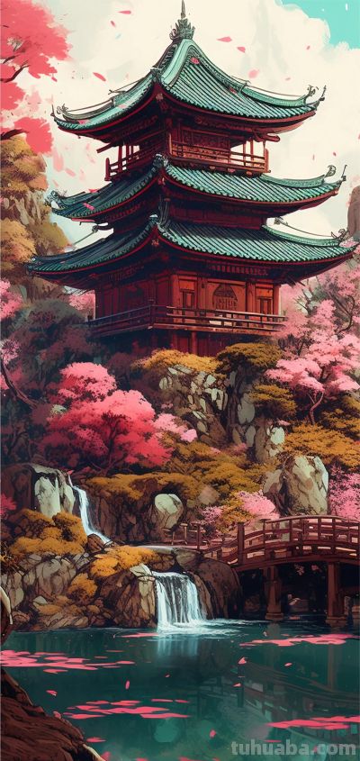 水彩国风山水风景｜壁纸 - 图画吧TUHUABA