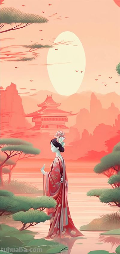 水彩国风山水风景｜壁纸 - 图画吧TUHUABA