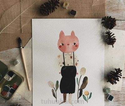 插画丨灵动又十分治愈童趣水彩，小巧可爱的动物插画，超级温馨 - 图画吧TUHUABA