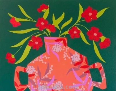 Bailey Schmidt的花卉静物以高饱和的绚丽色彩著称，笔触大胆奔放 - 图画吧TUHUABA