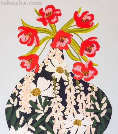 Bailey Schmidt的花卉静物以高饱和的绚丽色彩著称，笔触大胆奔放 - 图画吧TUHUABA