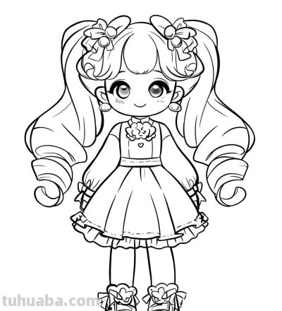 动漫人物简笔画～黑白线稿可爱小女生 - 图画吧TUHUABA