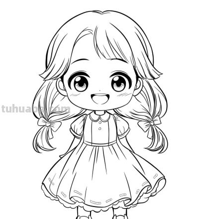 动漫人物简笔画～黑白线稿可爱小女生 - 图画吧TUHUABA