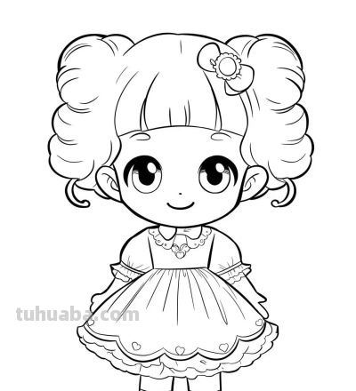 动漫人物简笔画～黑白线稿可爱小女生 - 图画吧TUHUABA