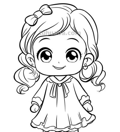 动漫人物简笔画～黑白线稿可爱小女生 - 图画吧TUHUABA