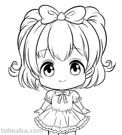 动漫人物简笔画～黑白线稿可爱小女生 - 图画吧TUHUABA