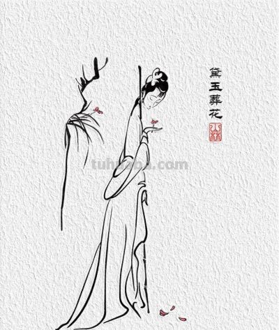 国风｜金陵十二钗｜白描人物简笔画合集 - 图画吧TUHUABA