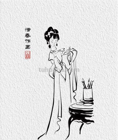 国风｜金陵十二钗｜白描人物简笔画合集 - 图画吧TUHUABA