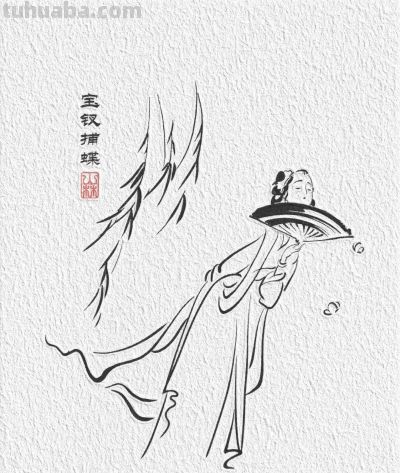 国风｜金陵十二钗｜白描人物简笔画合集 - 图画吧TUHUABA